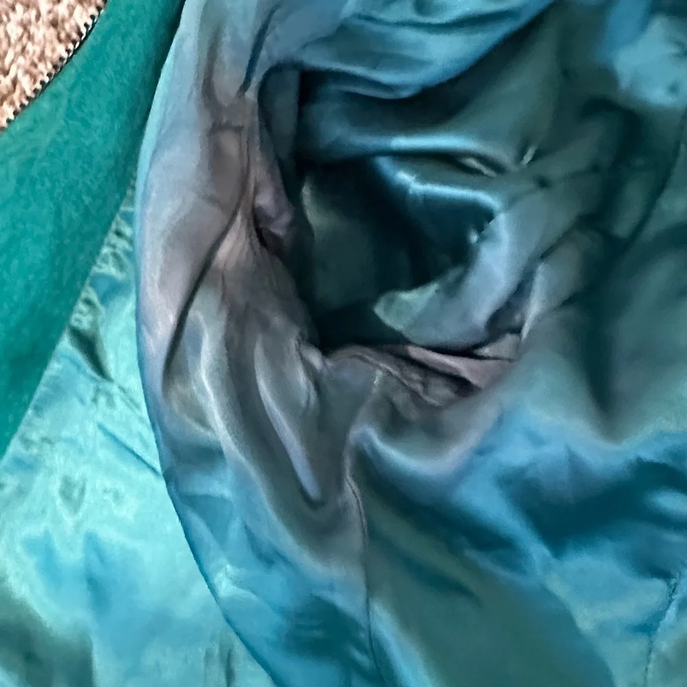Danier Vintage Emerald Green Suede Leather Blazer Satin Lined Canada Large - Picture 9 of 10